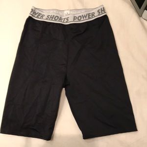 Power shorts waist band knee length spandex